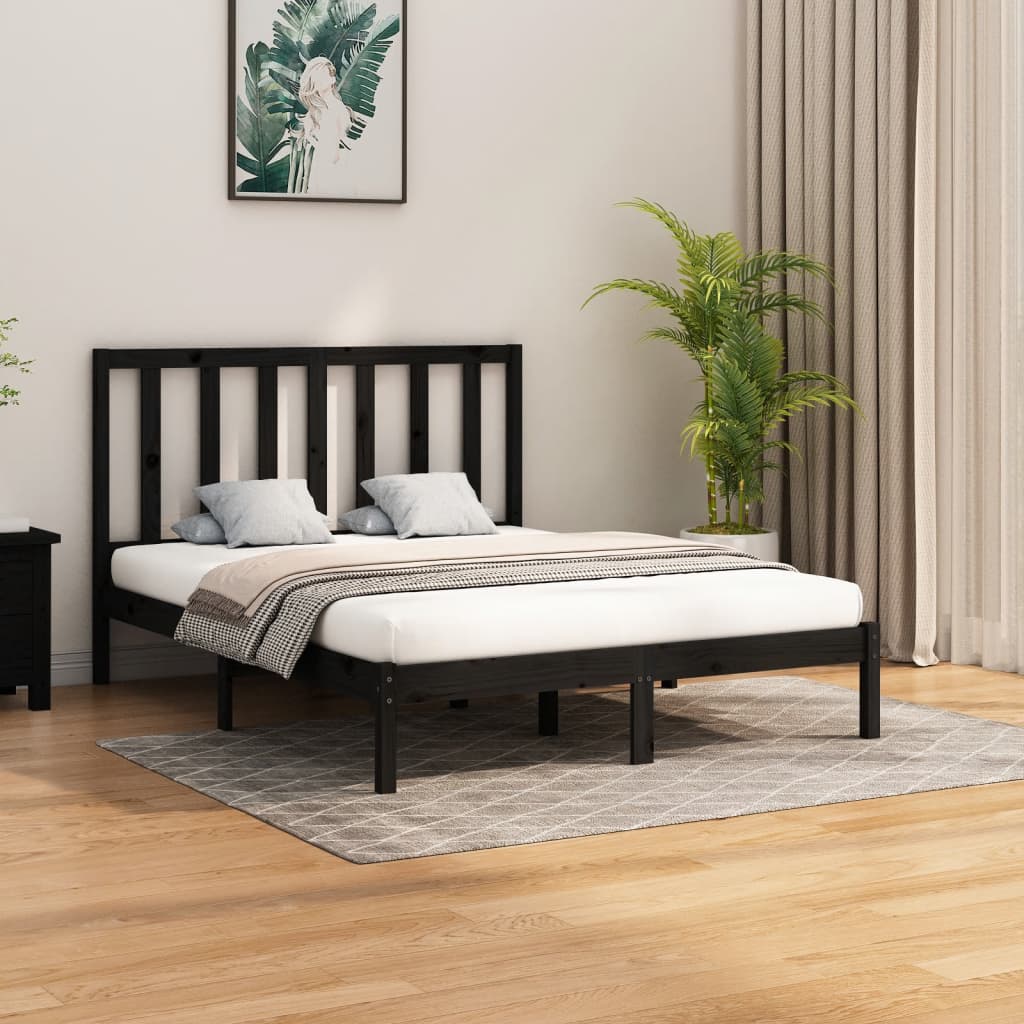 vidaXL Okvir za krevet od masivnog drva crni 150 x 200 cm veliki