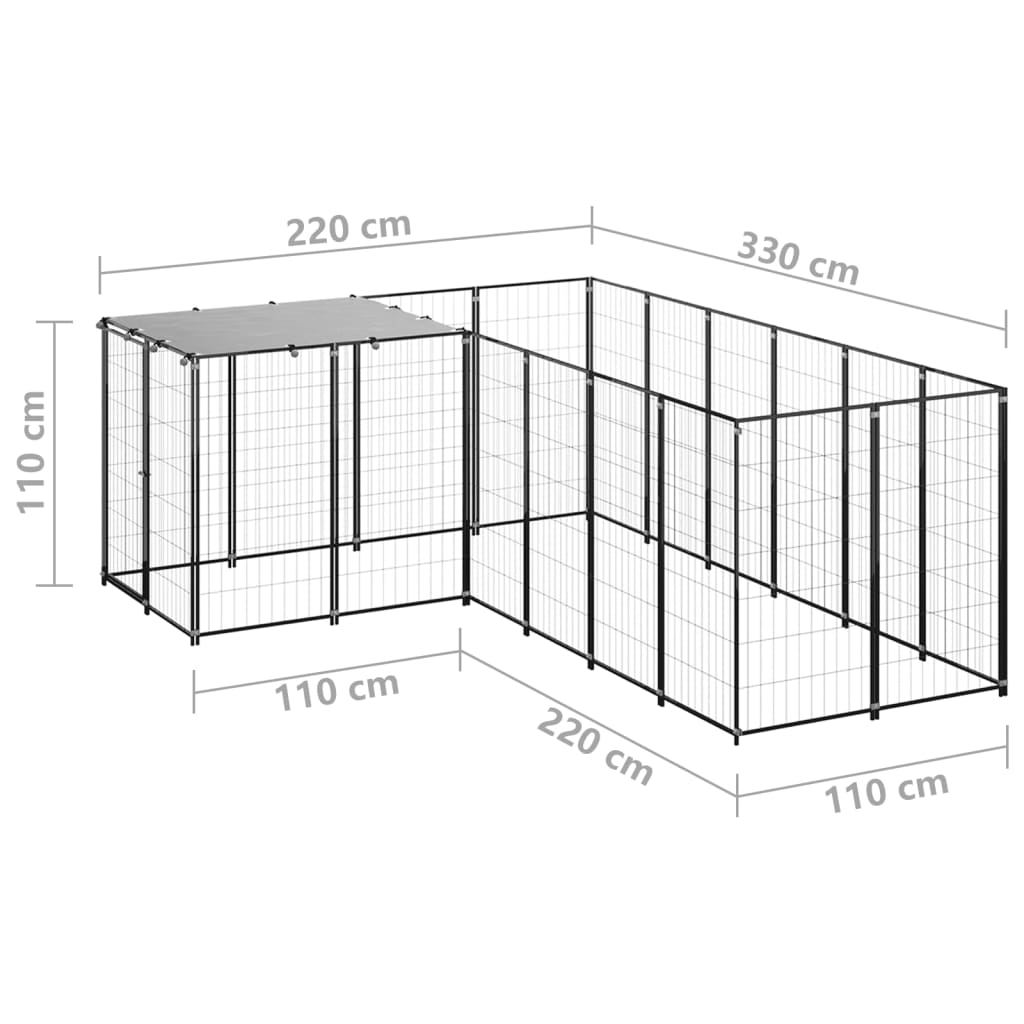vidaXL Kavez za pse crni 4,84 m² čelični