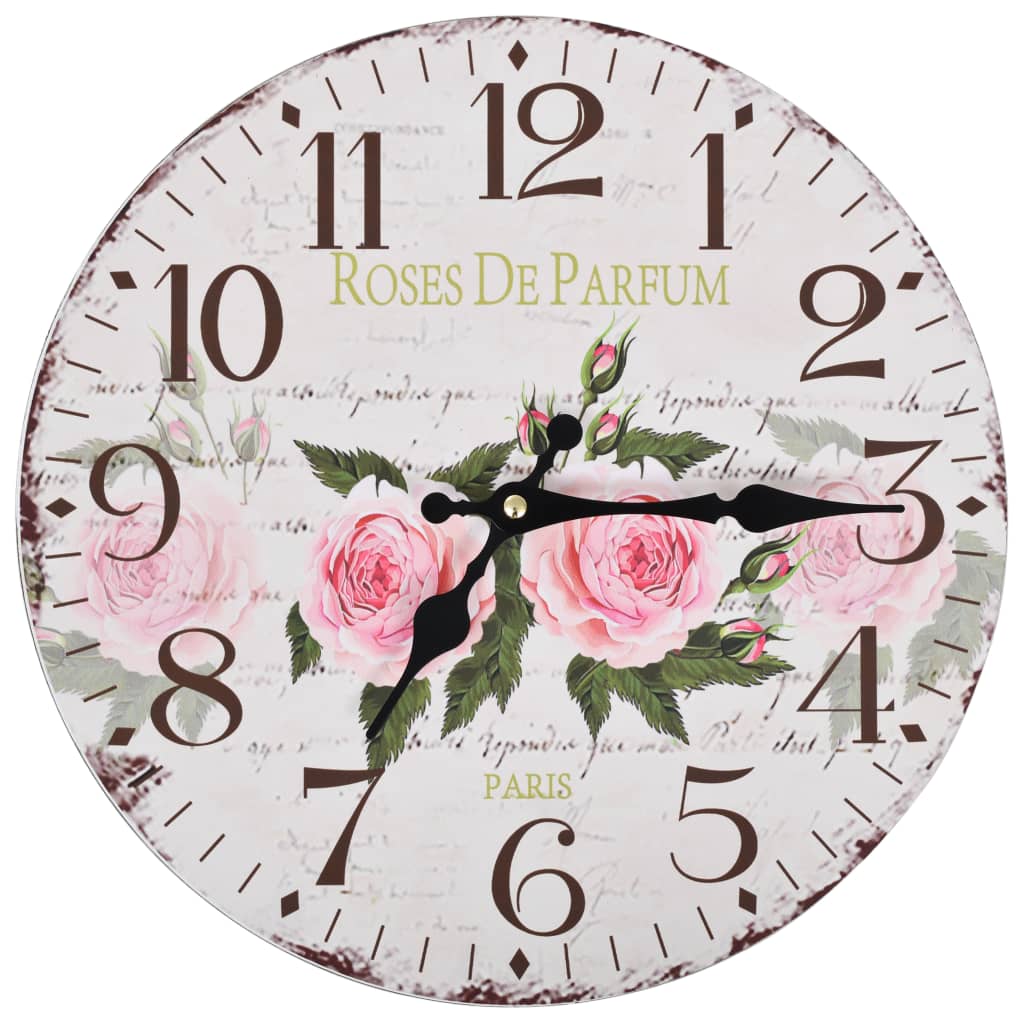 vidaXL Starinski zidni sat s cvjetnim uzorkom 30 cm
