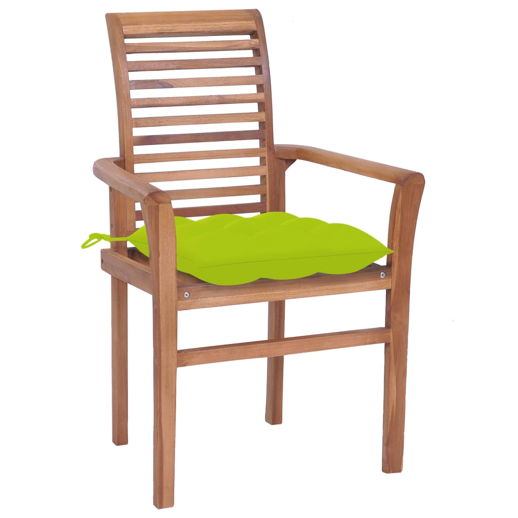 vidaXL Blagovaonske stolice s jarko zelenim jastucima 2 kom tikovina