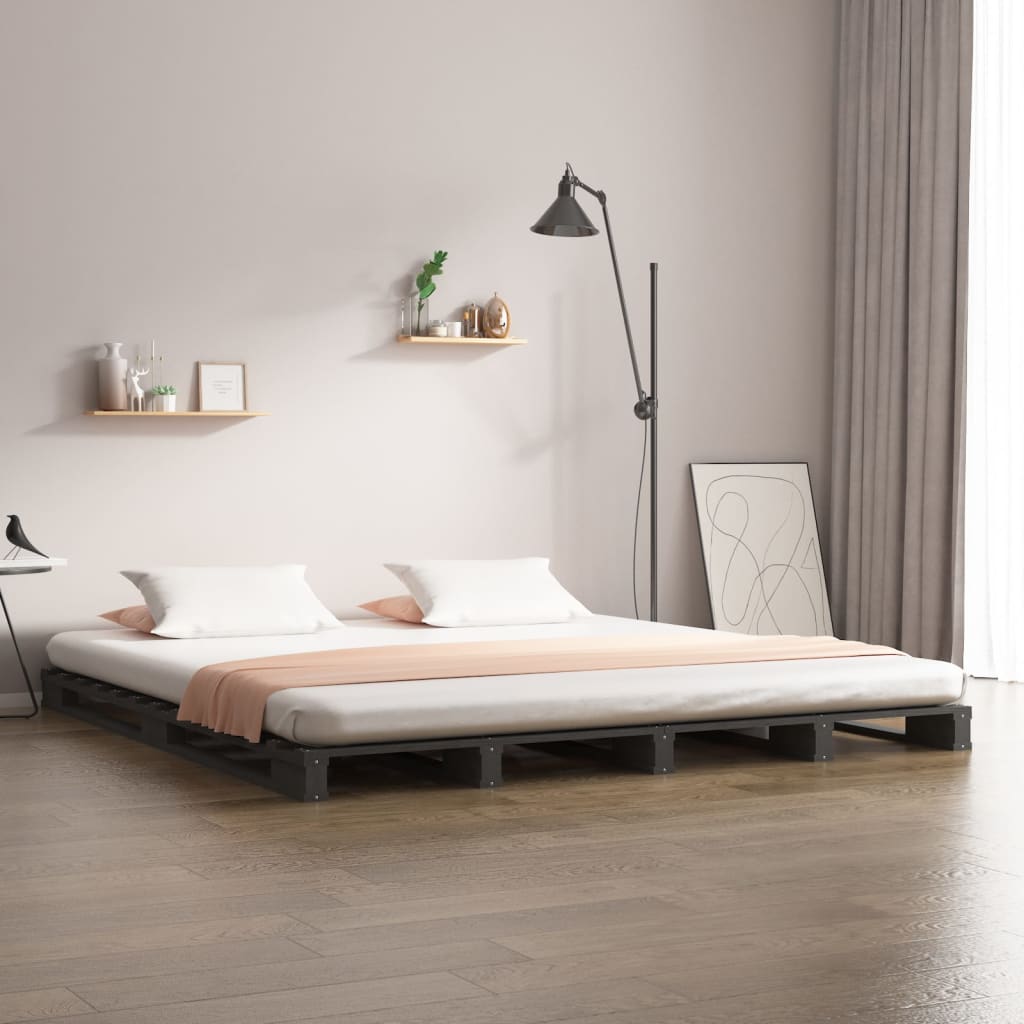vidaXL Krevet od paleta sivi 140 x 190 cm od masivne borovine
