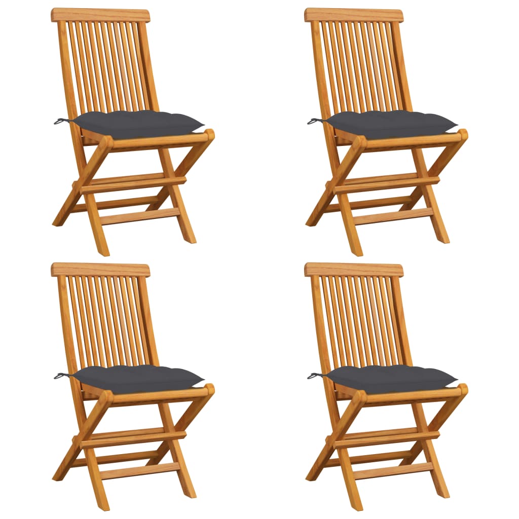 vidaXL Vrtne stolice s antracit jastucima 4 kom od masivne tikovine