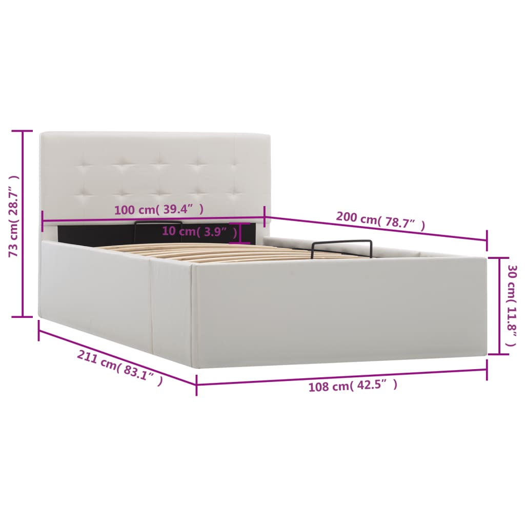 vidaXL Hidraulični okvir za krevet od umjetne kože bijeli 100 x 200 cm