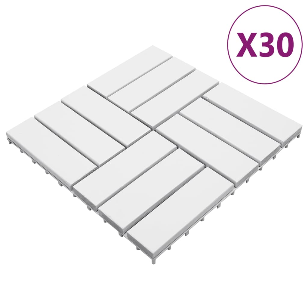 vidaXL Pločice za trijem 30 kom bijele 30 x 30 cm masivno drvo bagrema