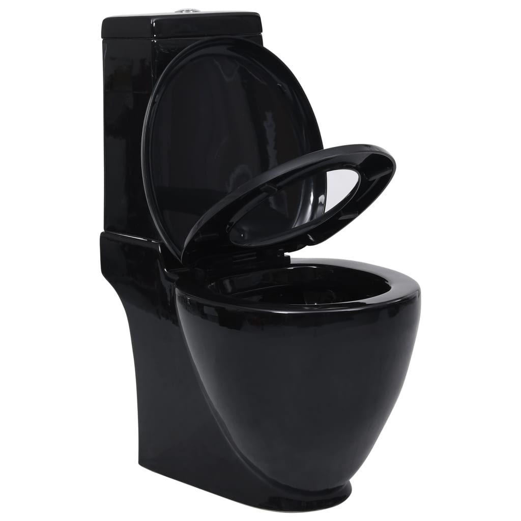 vidaXL Keramička okrugla toaletna školjka s donjim protokom vode crna