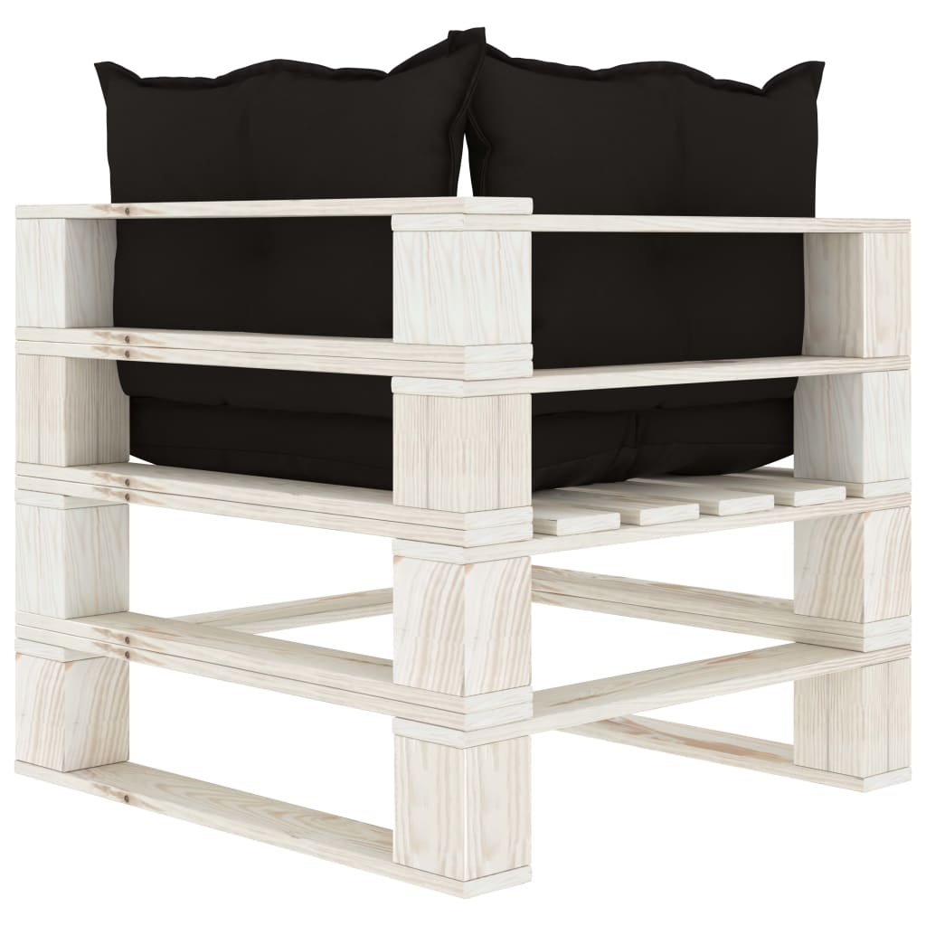 vidaXL Kutna vrtna sofa od paleta s crnim jastucima drvena