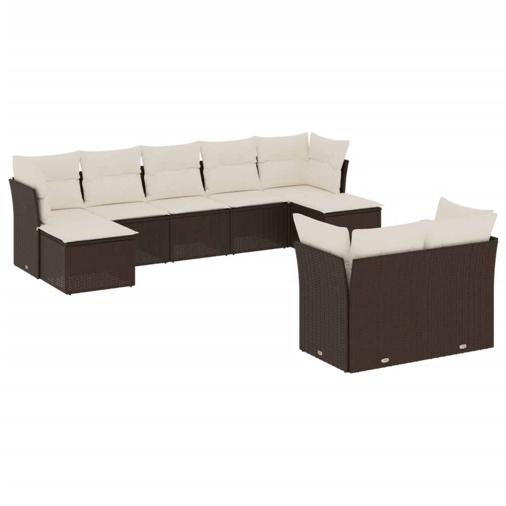 vidaXL 9-dijelni set vrtnih sofa s jastucima poliratan smeđi