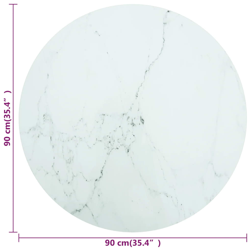 vidaXL Stolna ploča bijela Ø 90 x 1 cm staklena s mramornim uzorkom