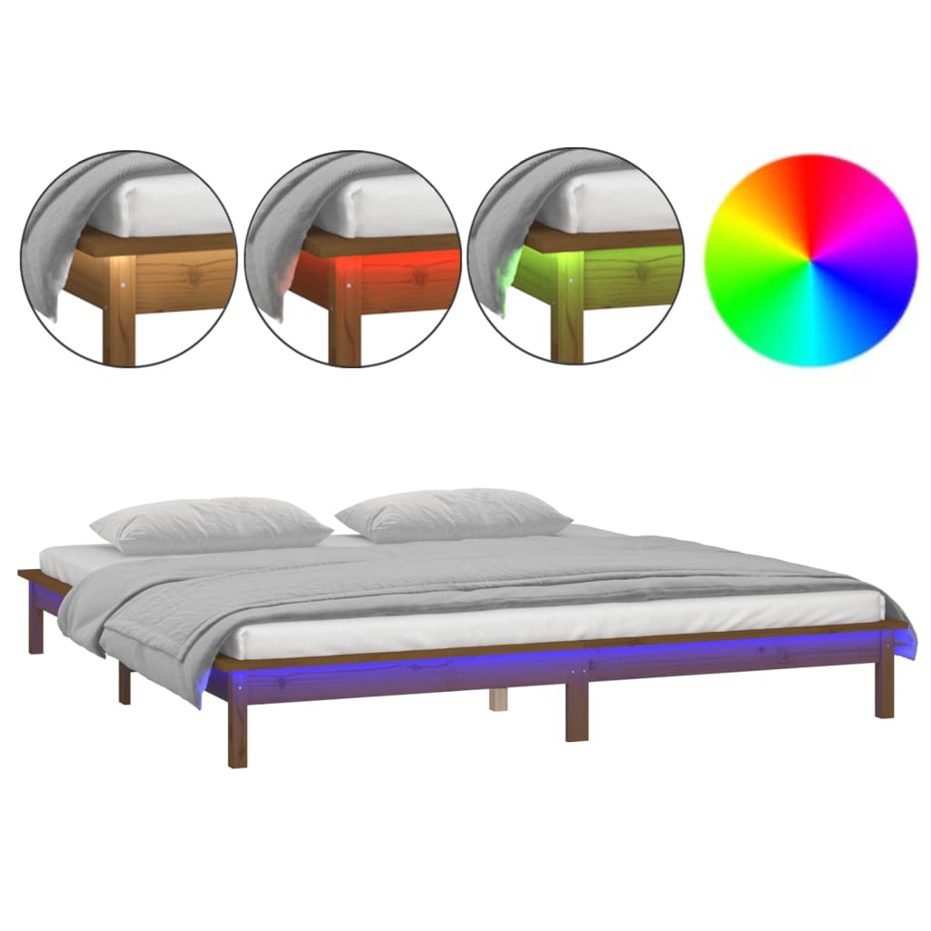 vidaXL LED okvir za krevet smeđa boja meda 140 x 190 cm masivno drva