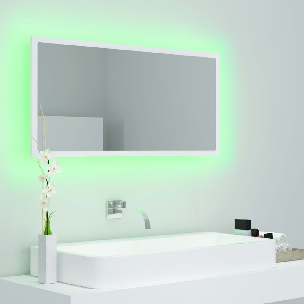 vidaXL LED kupaonsko ogledalo bijelo 90 x 8,5 x 37 cm akrilno