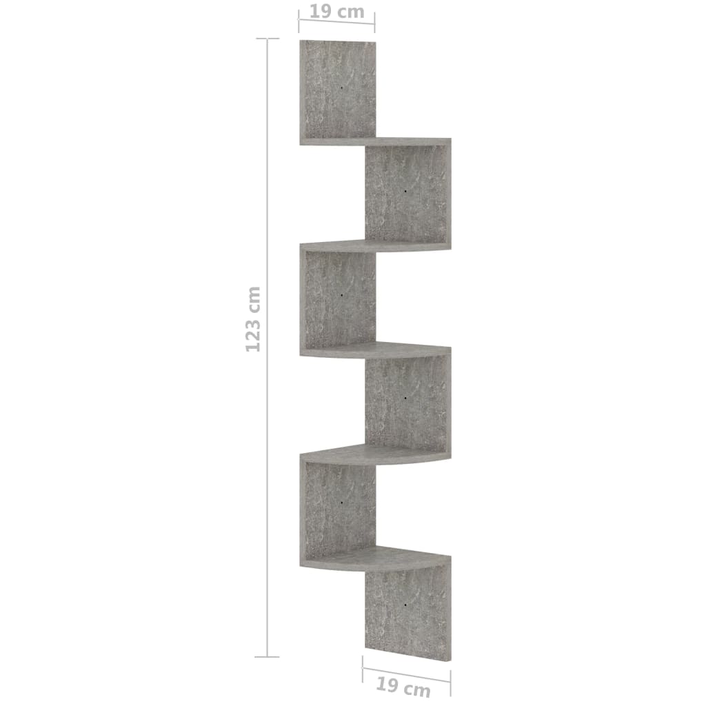 vidaXL Zidne kutne police boja betona 19x19x123 cm konstruirano drvo
