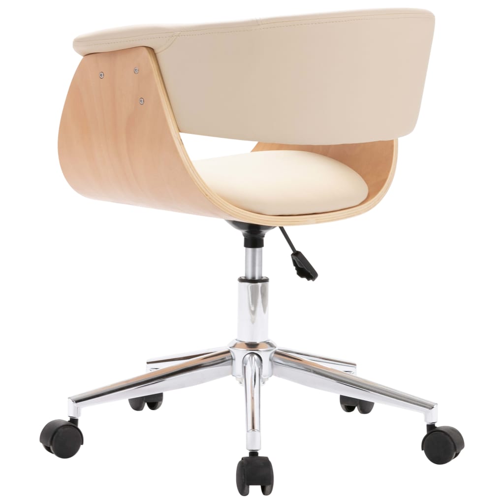 vidaXL Okretna uredska stolica od savijenog drva i umjetne kože krem