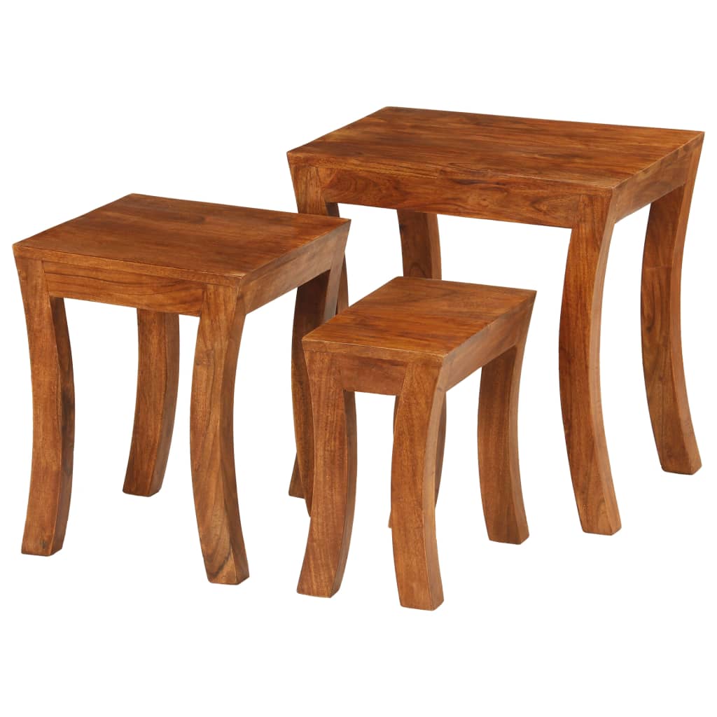 vidaXL Set uklapajućih stolića 3 kom 50x35x50 cm smeđi drvo bagrema
