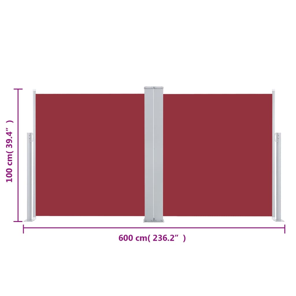 vidaXL Uvlačiva bočna tenda 100 x 600 cm crvena