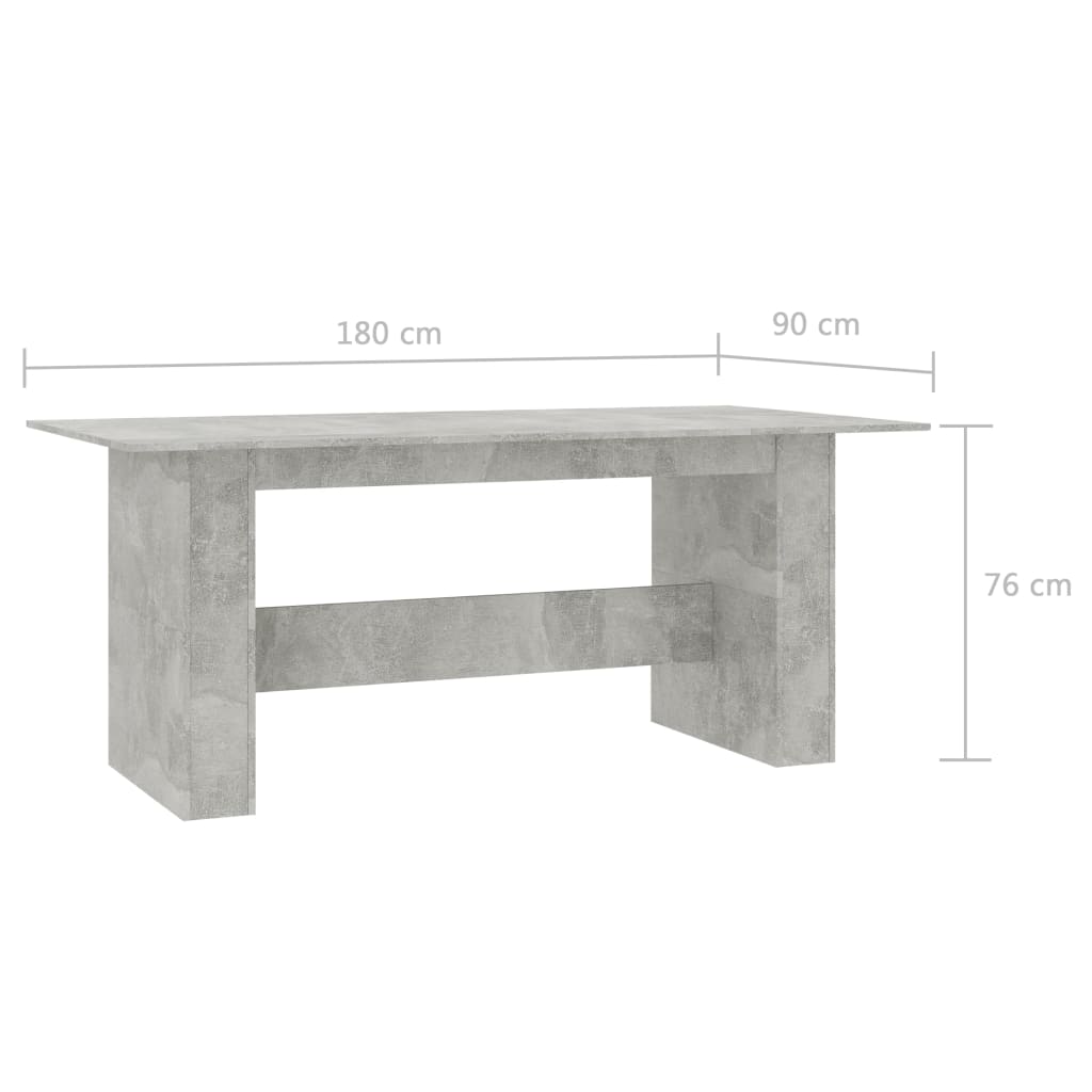 vidaXL Blagovaonski stol siva boja betona 180 x 90 x 76 cm od iverice