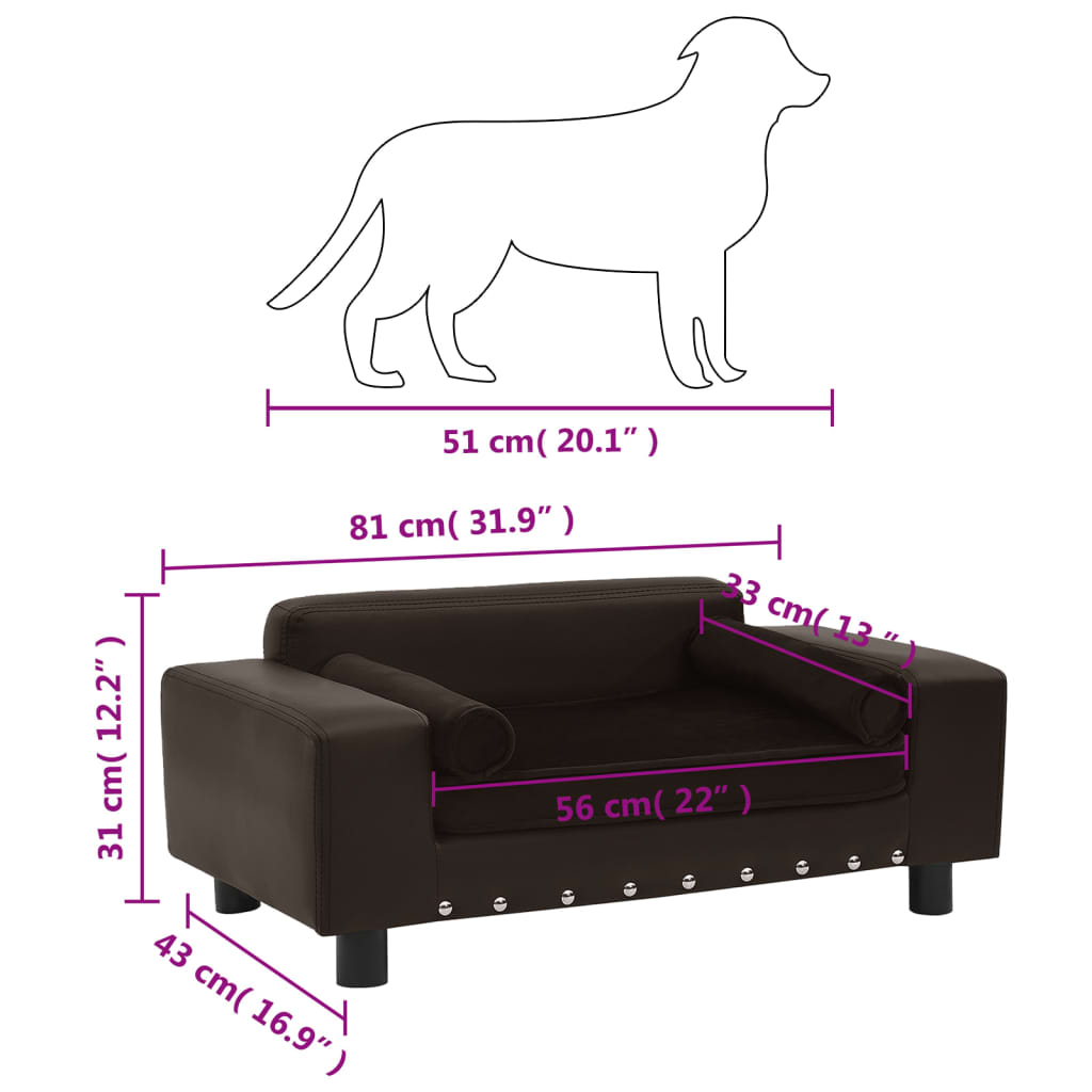 vidaXL Sofa za pse smeđa 81 x 43 x 31 cm od pliša i umjetne kože