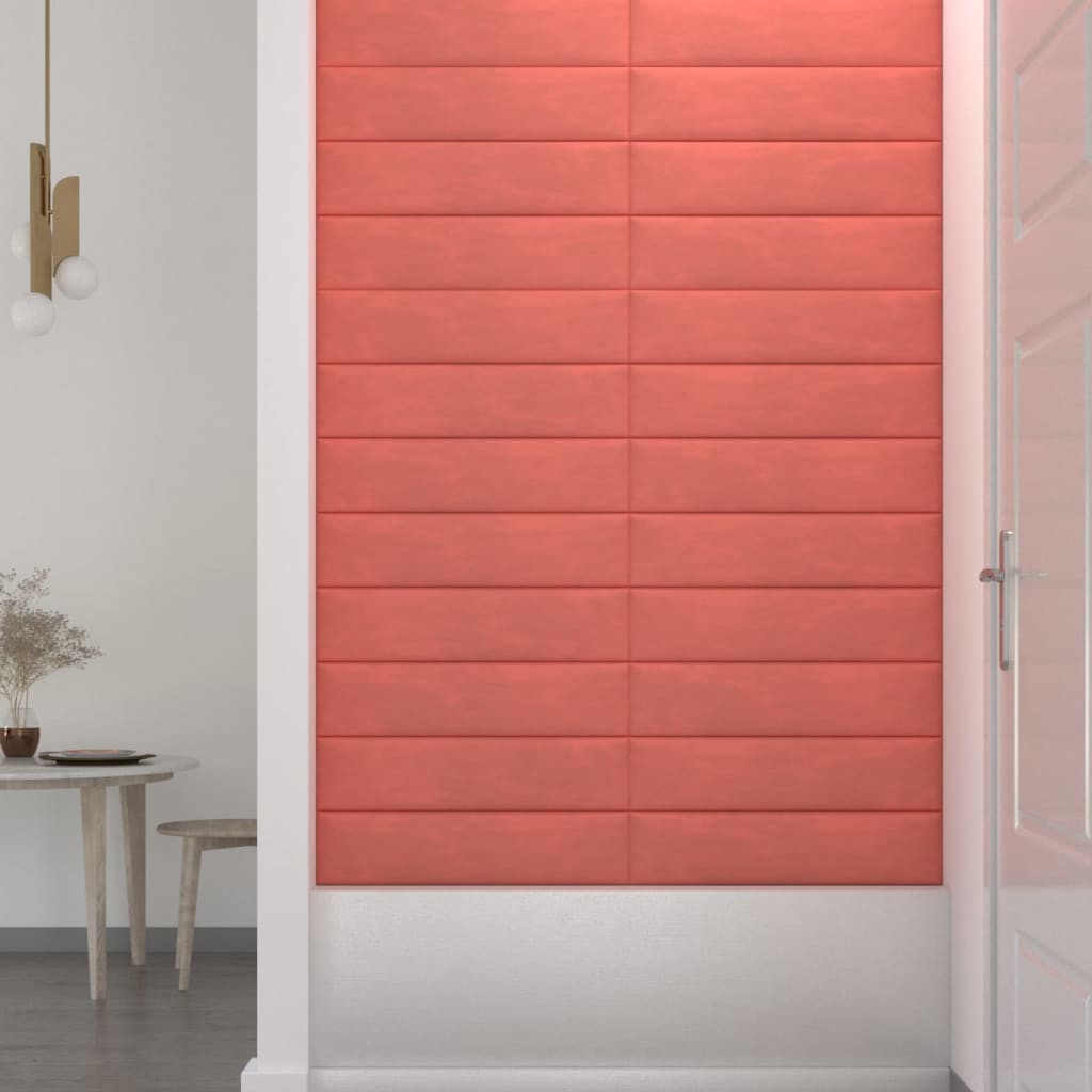 vidaXL Zidne ploče baršunaste 12 kom ružičaste 60 x 15 cm 1,08 m²