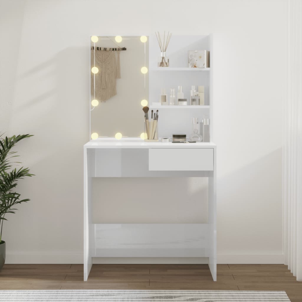 vidaXL Toaletni stolić s LED svjetlima sjajni bijeli 74,5x40x141 cm