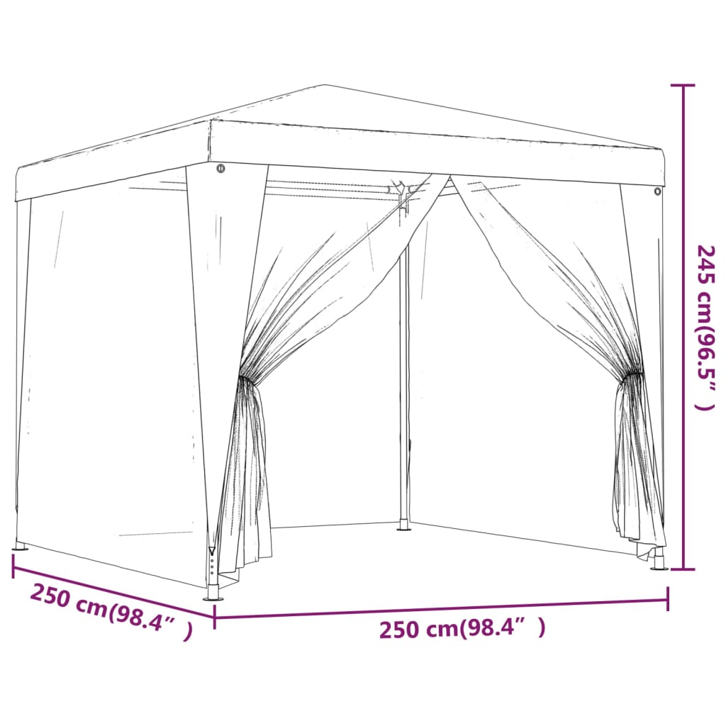 vidaXL Šator za zabave s 4 mrežasta bočna zida 2,5 x 2,5 m bijeli