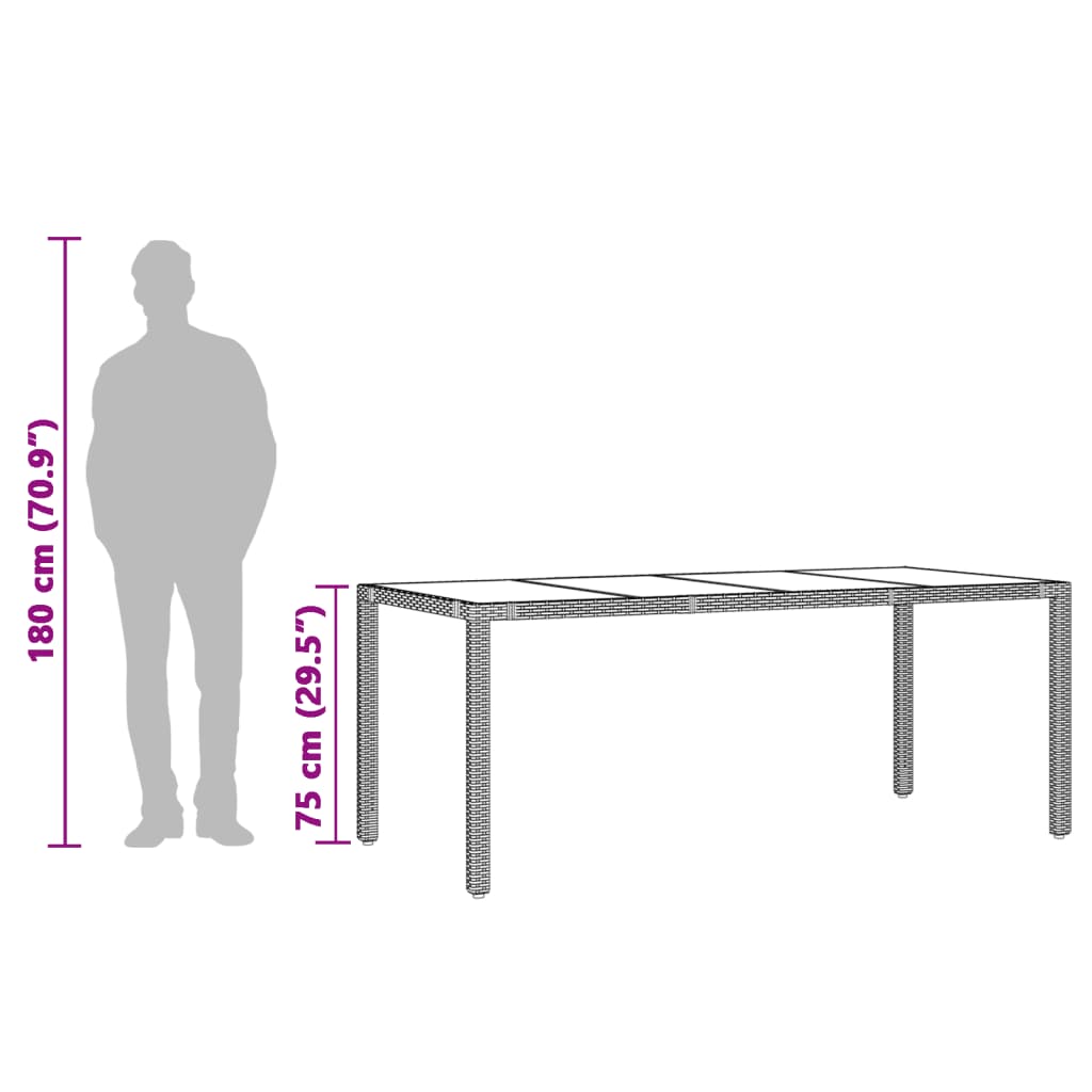vidaXL Vrtni stol sa staklenom pločom smeđi 190x90x75 cm od poliratana