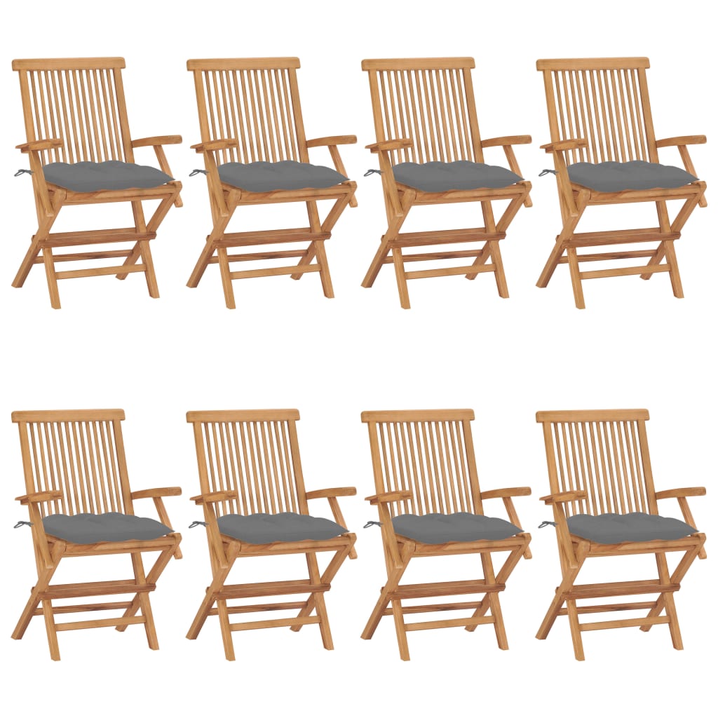 vidaXL Vrtne stolice sa sivim jastucima 8 kom od masivne tikovine