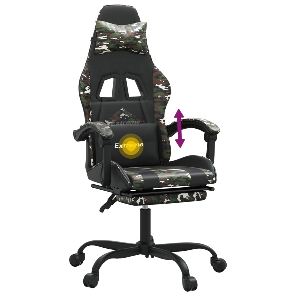 vidaXL Okretna igraća stolica s osloncem crno-maskirna od umjetne kože
