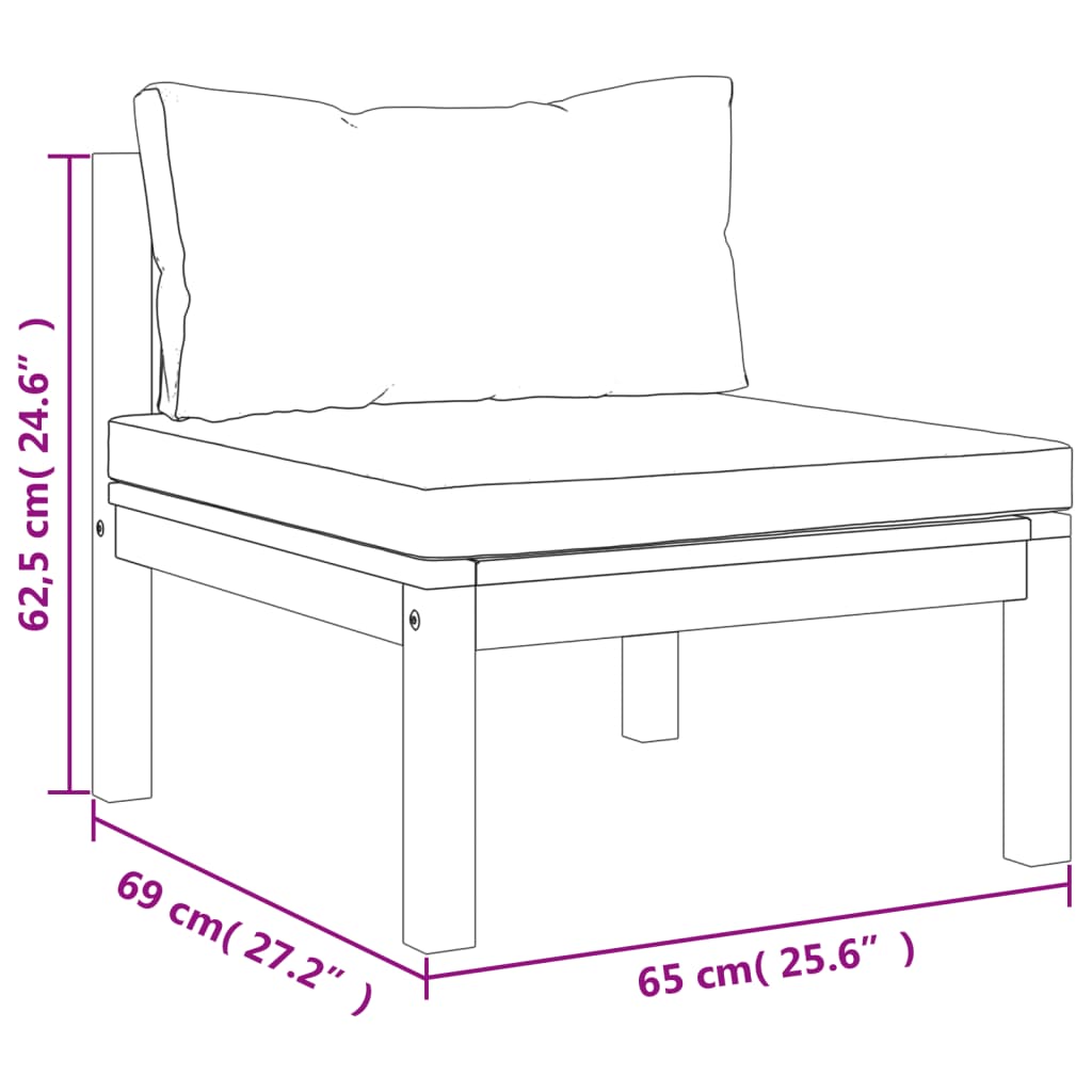 vidaXL Modularna srednja sofa s krem bijelim jastucima bagremovo drvo