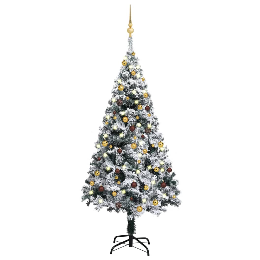 vidaXL Umjetno osvijetljeno božićno drvce s kuglicama zeleno 150cm PVC