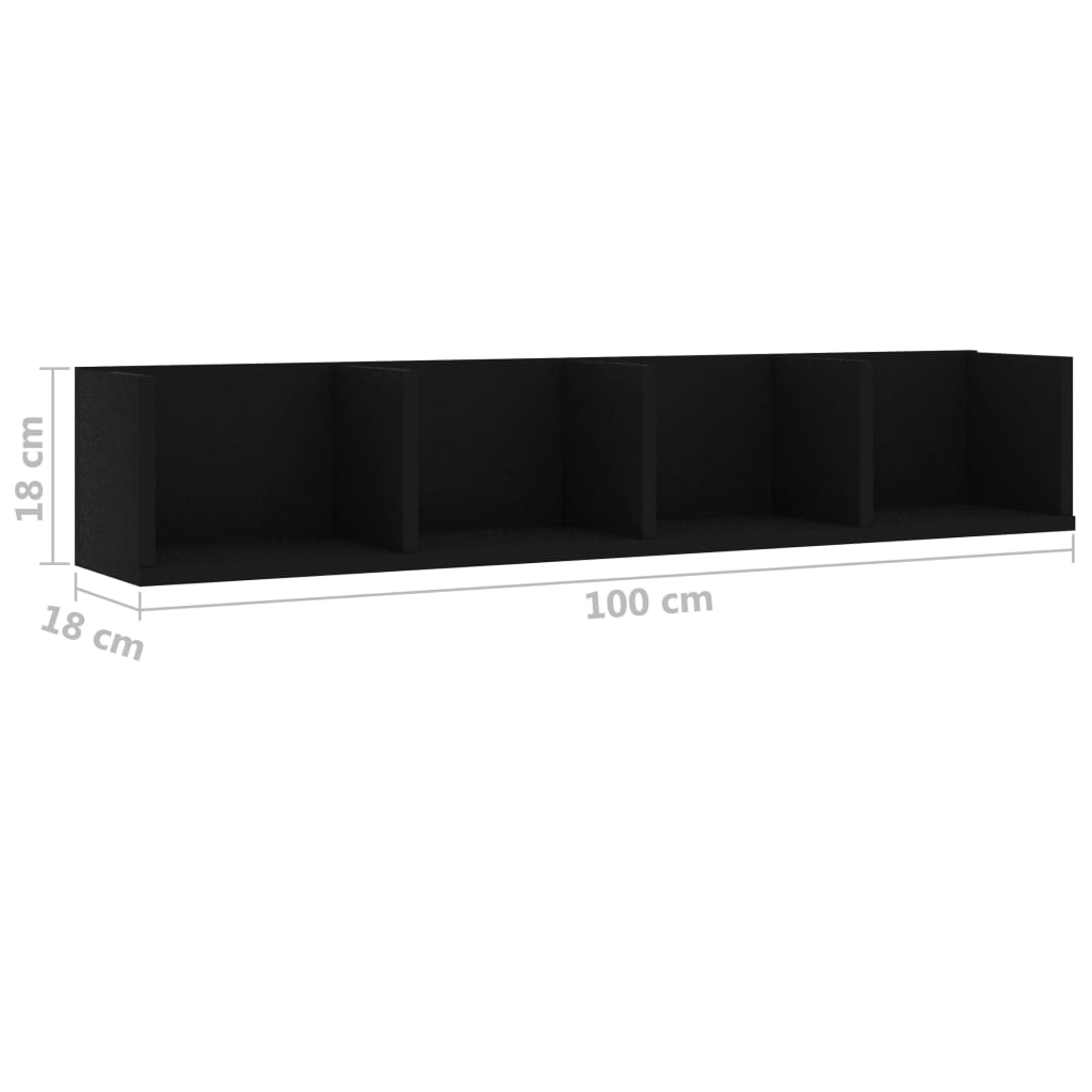 vidaXL Zidna polica za CD-ove crna 100 x 18 x 18 cm konstruirano drvo