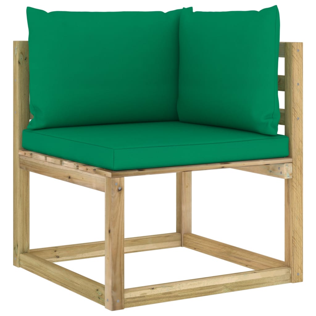 vidaXL Kutne vrtne sofe s jastucima 2 kom zeleno impregnirana borovina