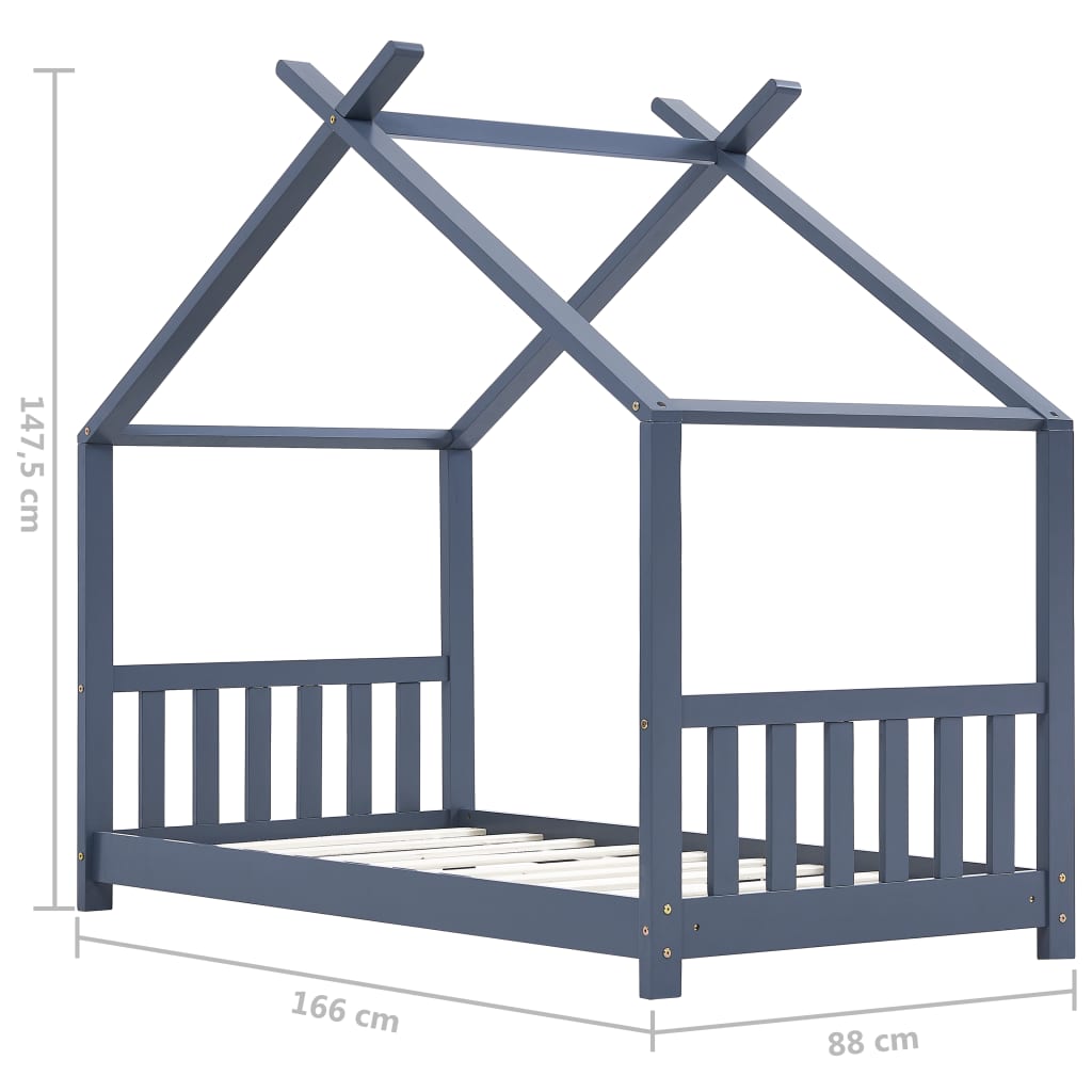 vidaXL Okvir za dječji krevet od masivne borovine sivi 80 x 160 cm