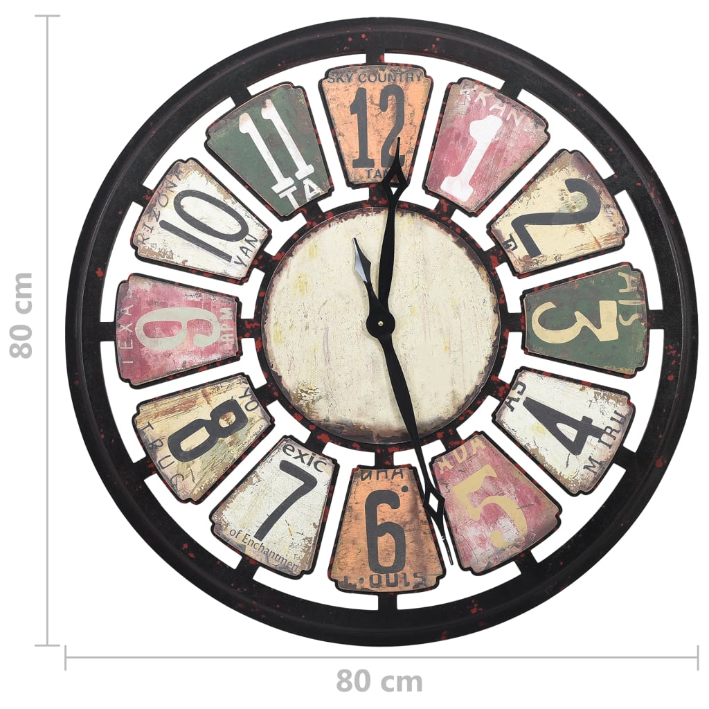 vidaXL Zidni sat raznobojni 80 cm MDF