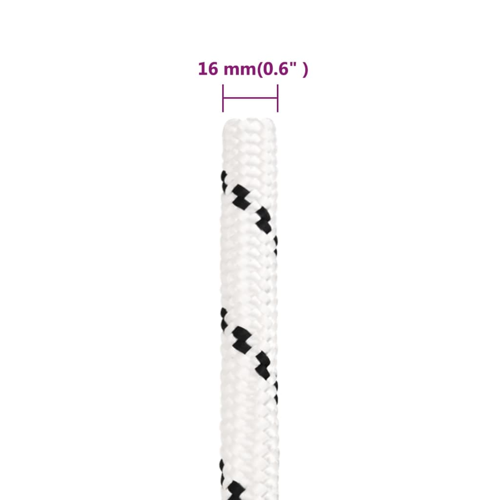 vidaXL Pleteni brodski konop bijeli 16 mm x 50 m poliesterski