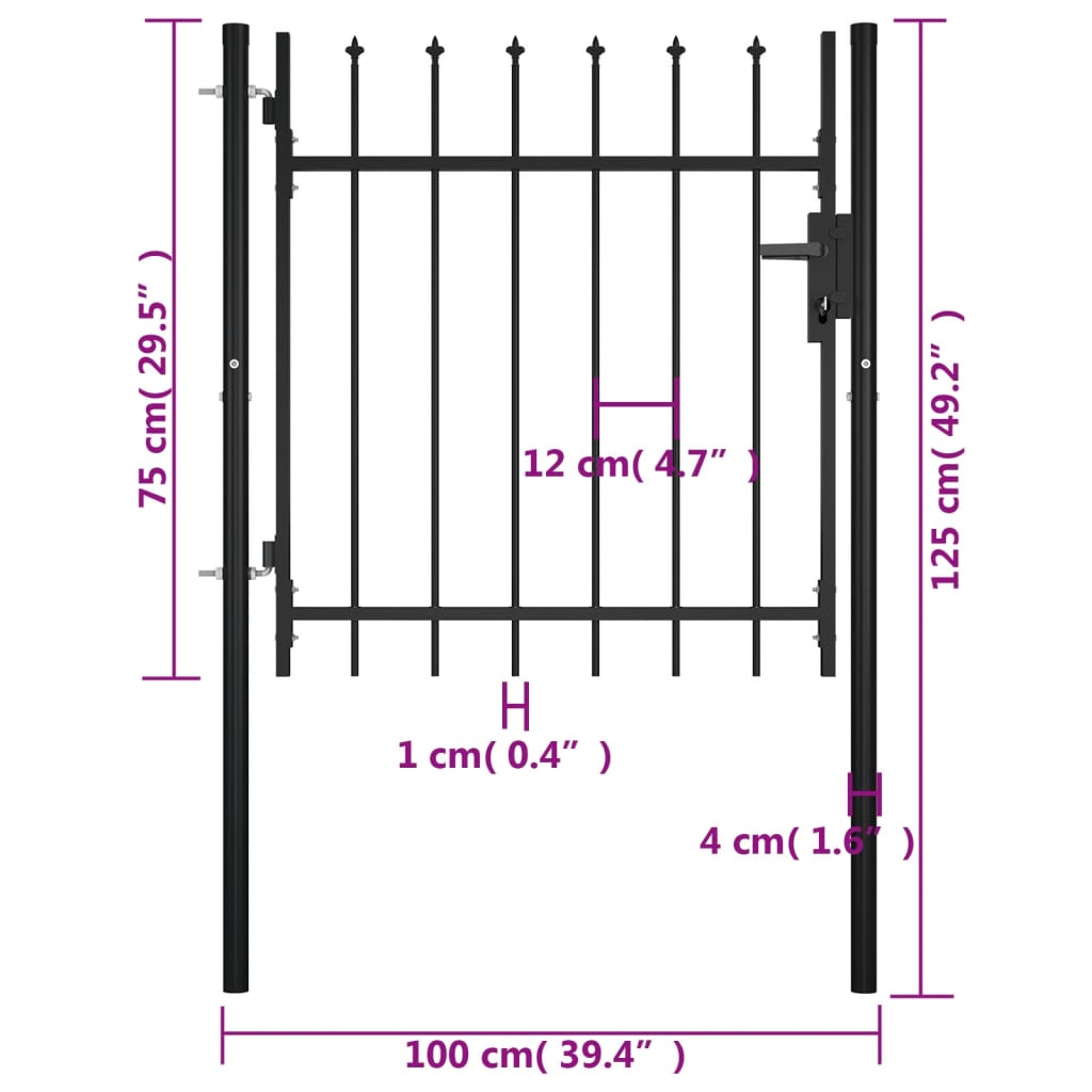 vidaXL Vrata za ogradu s ukrasnim kopljima 100 x 75 cm