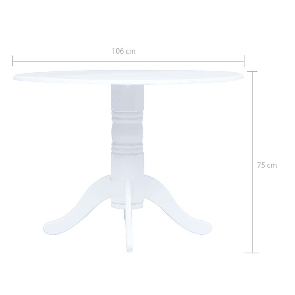 vidaXL Blagovaonski stol bijeli 106 cm od masivnog drva kaučukovca