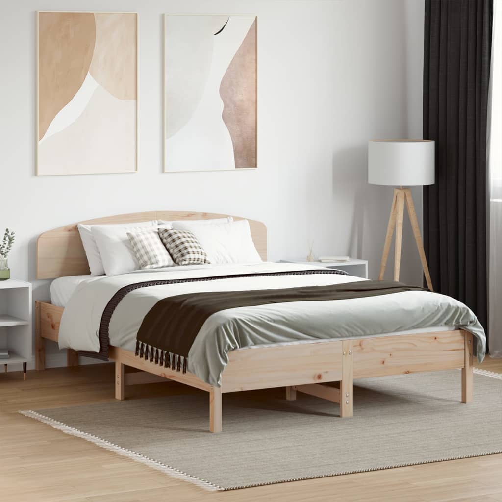 vidaXL Okvir za krevet s uzglavljem 135 x 190 cm od masivne borovine