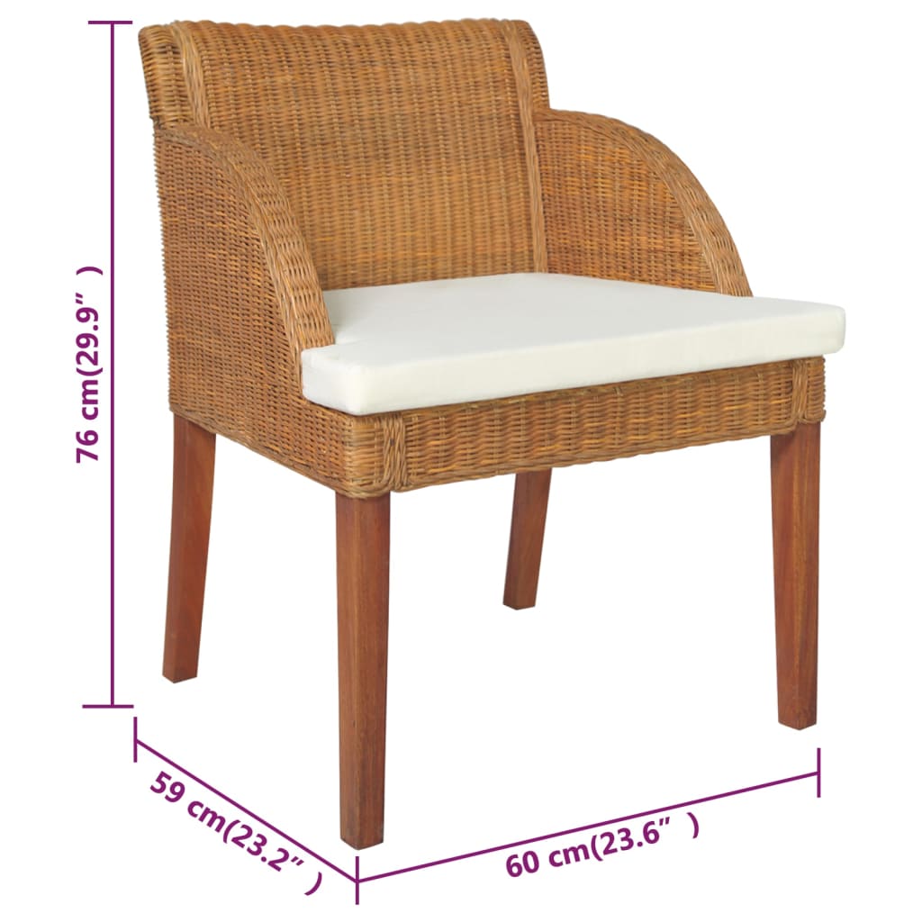 vidaXL Blagovaonske stolice s jastucima 2 kom smeđe prirodni ratan