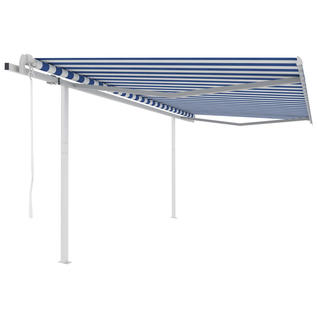 vidaXL Automatska tenda na uvlačenje sa stupovima 4 x 3 m plavo-bijela