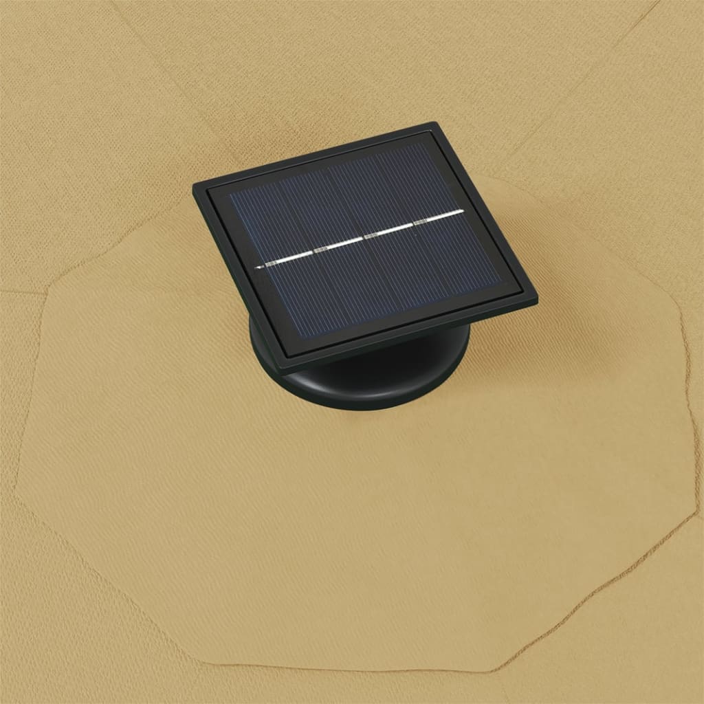 vidaXL Zidni suncobran s LED svjetlom i šipkom 300 cm smeđe-sivi