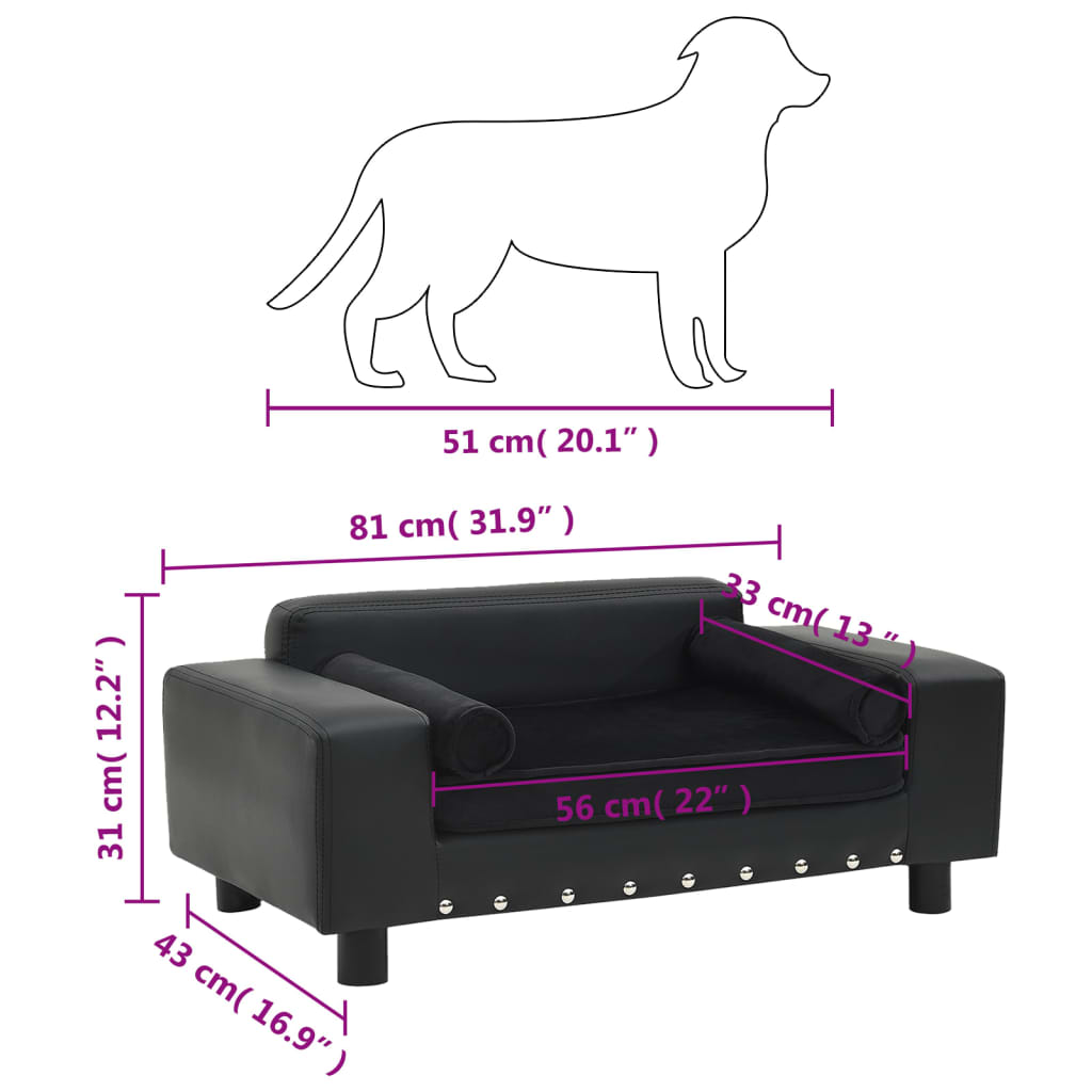 vidaXL Sofa za pse crna 81 x 43 x 31 cm od pliša i umjetne kože