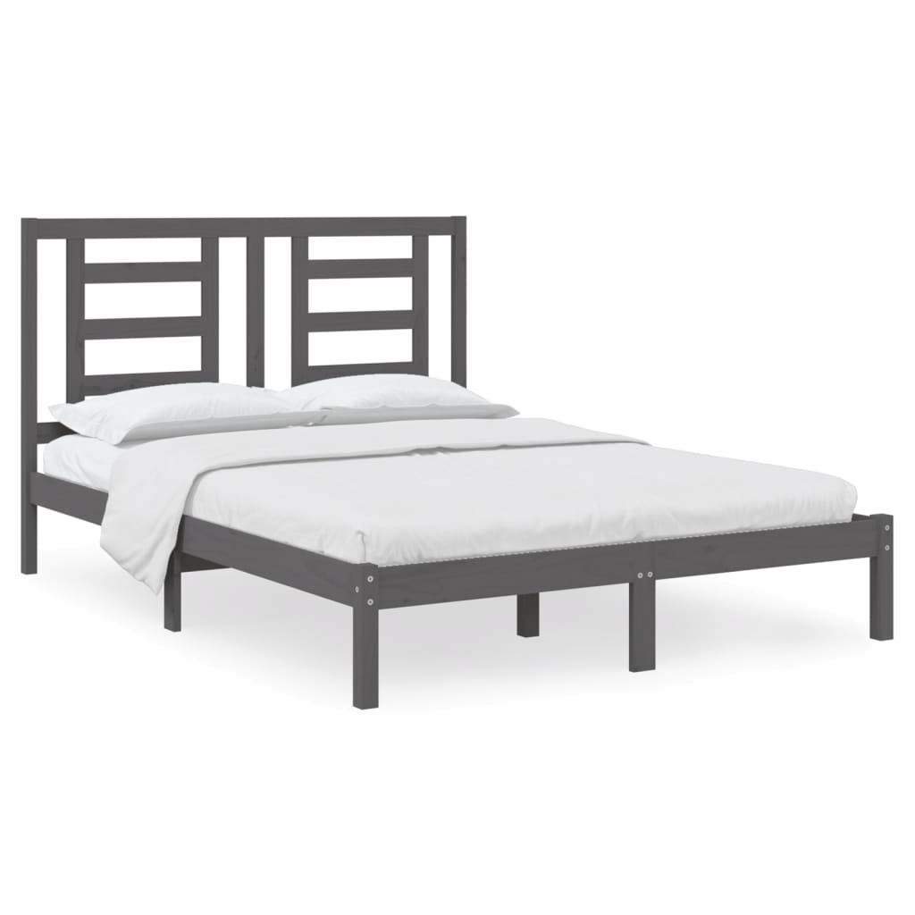 vidaXL Okvir za krevet od masivne borovine sivi 135x190 cm bračni