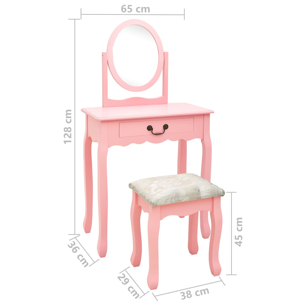 vidaXL Toaletni stolić sa stolcem rozi 65x36x128 cm paulovnija i MDF