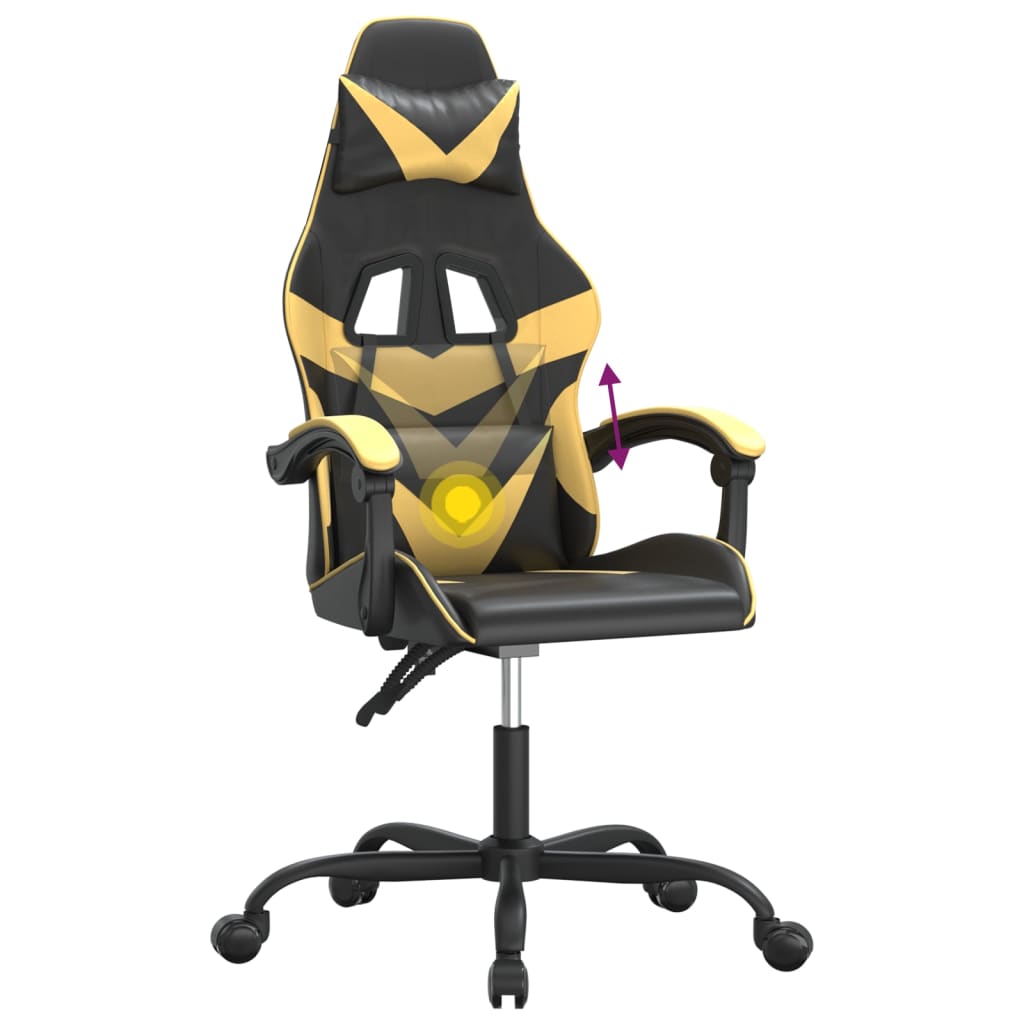 vidaXL Okretna igraća stolica crno-zlatna od umjetne kože