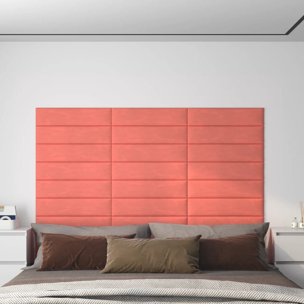 vidaXL Zidne ploče baršunaste 12 kom ružičaste 60 x 15 cm 1,08 m²