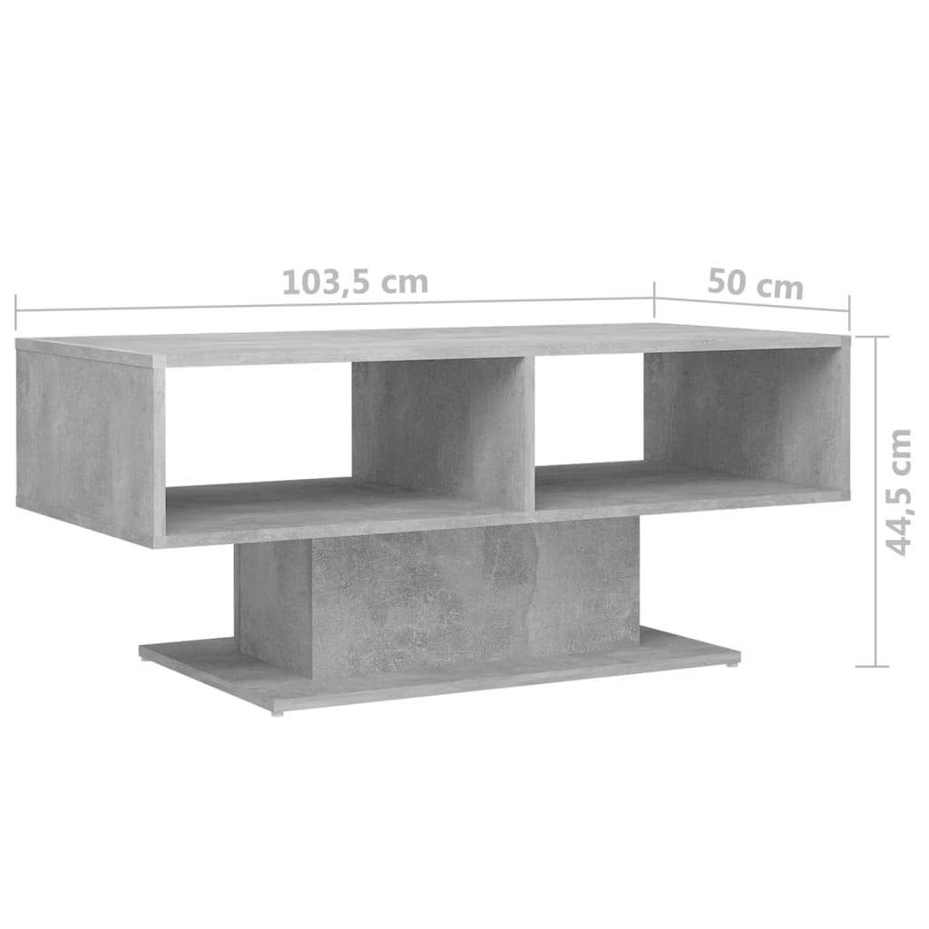 vidaXL Stolić za kavu siva boja betona 103,5 x 50 x 44,5 cm od iverice