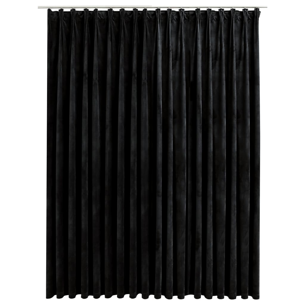 vidaXL Zavjesa za zamračivanje s kukama baršunasta crna 290 x 245 cm
