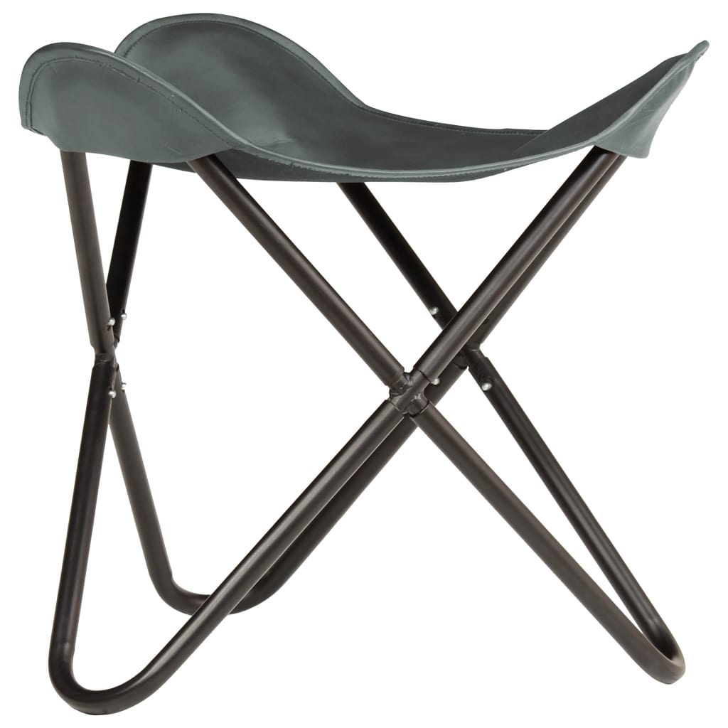 vidaXL Leptir-stolac od prave kože sivi