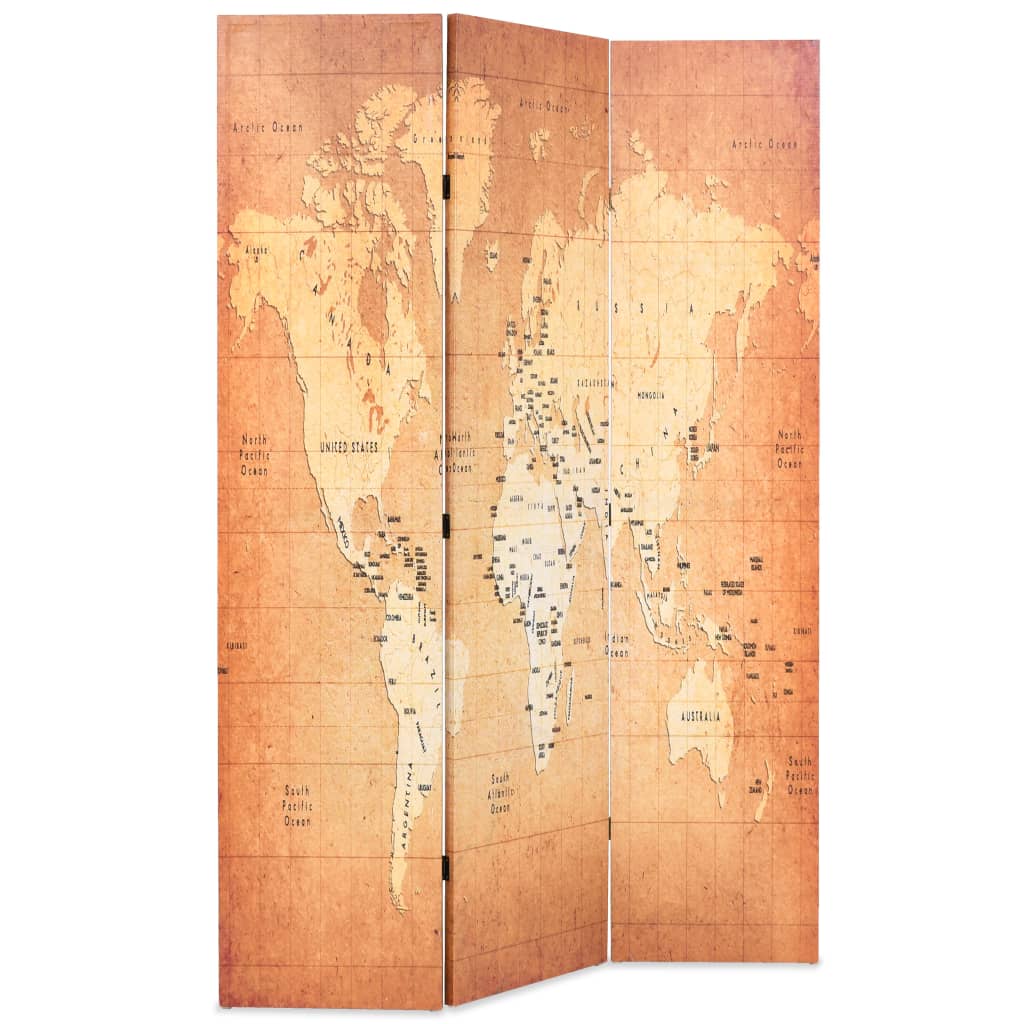 vidaXL Sklopiva sobna pregrada s kartom svijeta 120 x 170 cm žuta