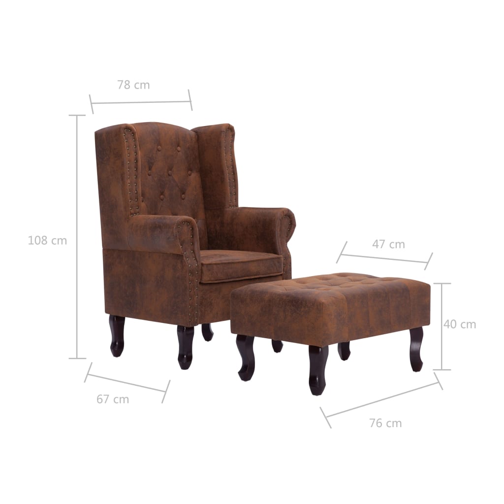 vidaXL Fotelja Chesterfield s tabureom od umjetne brušene kože smeđa