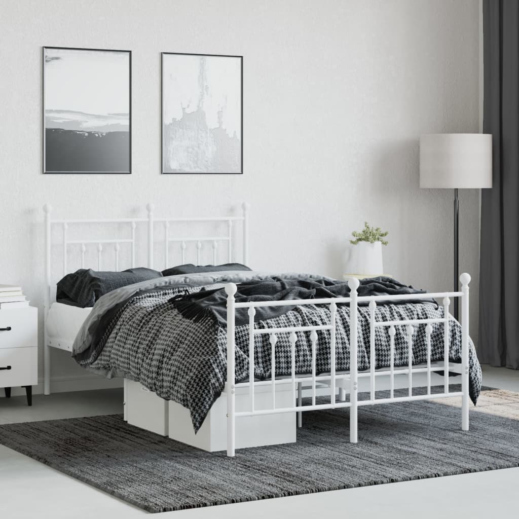 vidaXL Metalni okvir kreveta uzglavlje i podnožje bijeli 135 x 190 cm